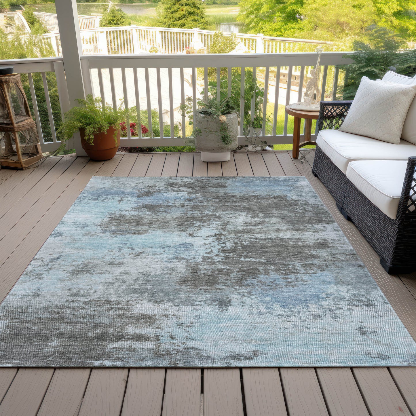 3' X 5' Taupe And Sky Blue Abstract Washable Indoor Outdoor Area Rug-3