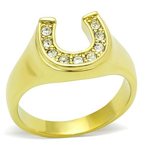 TK10616G - IP Gold(Ion Plating) Stainless Steel Ring with Top Grade Crystal in Clear-0
