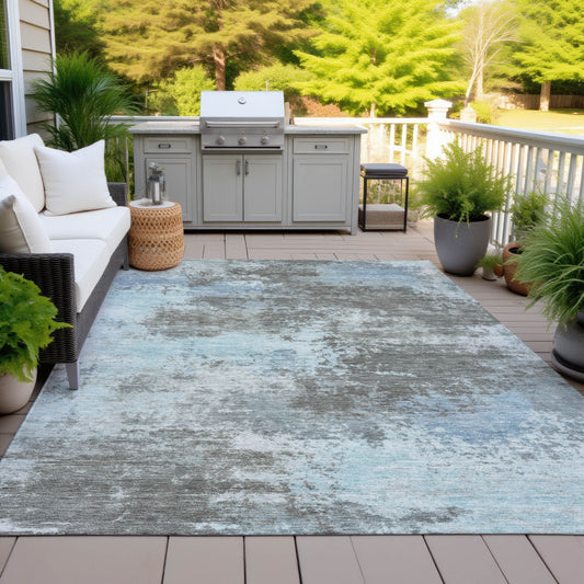 3' X 5' Taupe And Sky Blue Abstract Washable Indoor Outdoor Area Rug-1